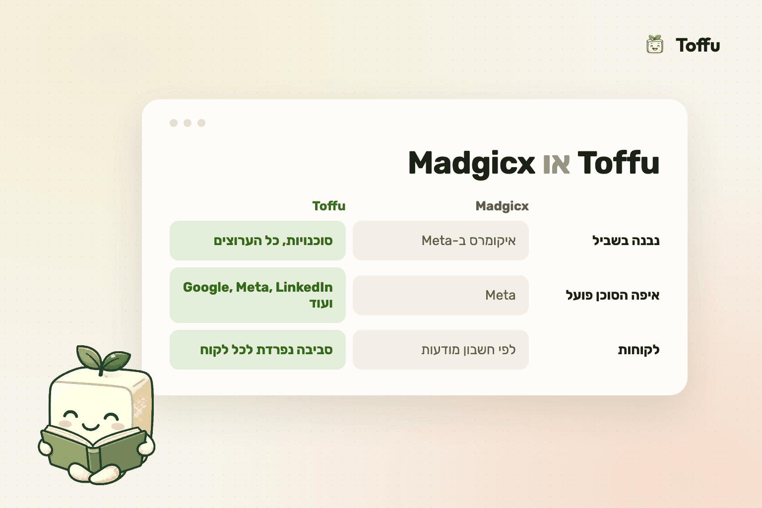 Toffu או Madgicx: מה מתאים לסוכנות?