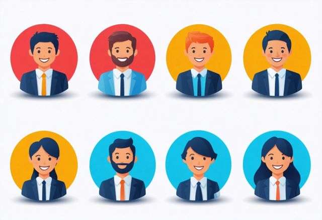 Bright AI icons with smiling businesspeople